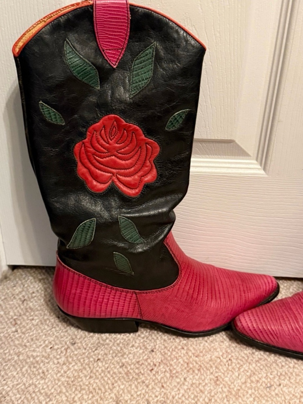 Nine West Vintage Black and Red Western Rose cowboy Boots